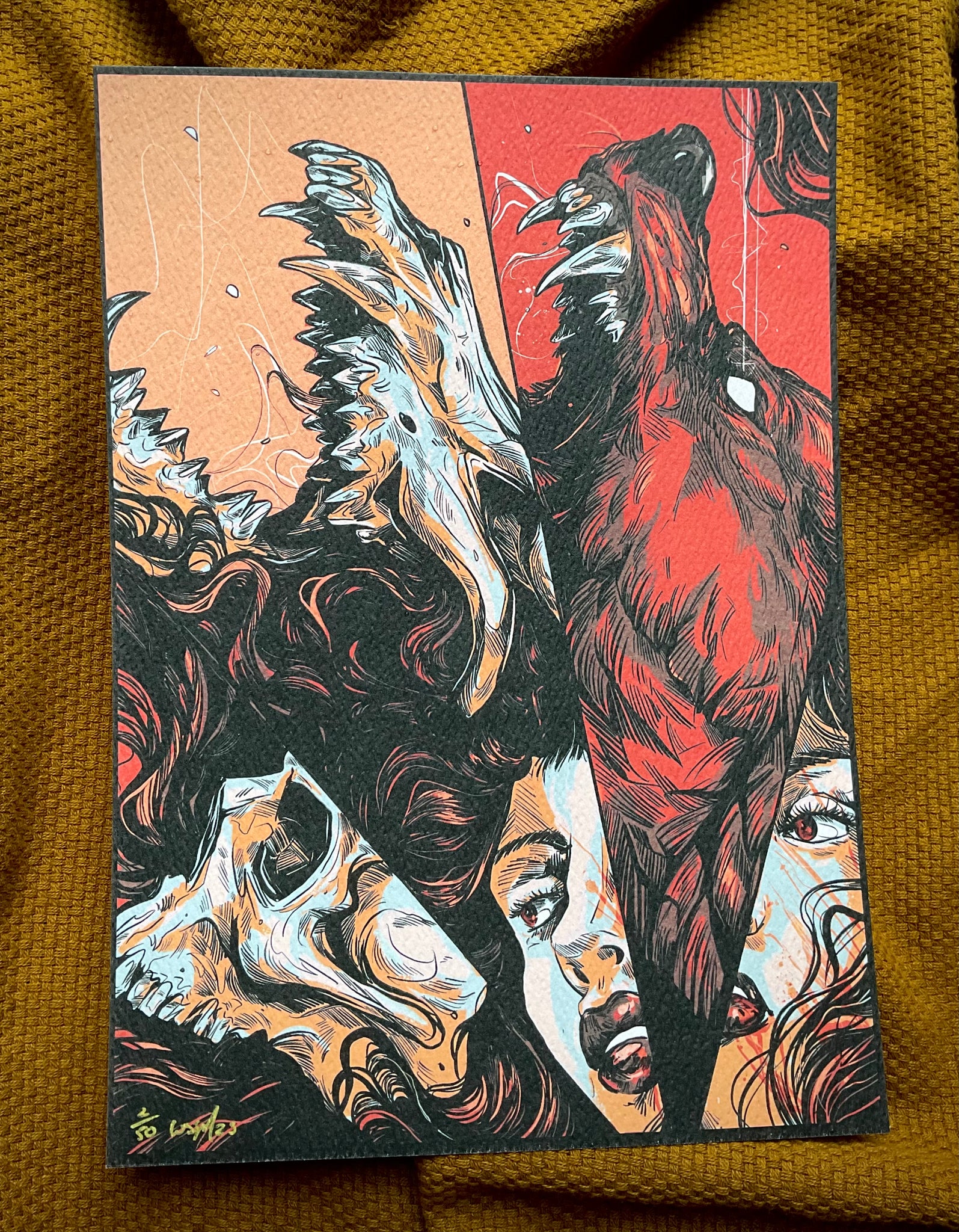 Fall into wolf shape PRINT signed