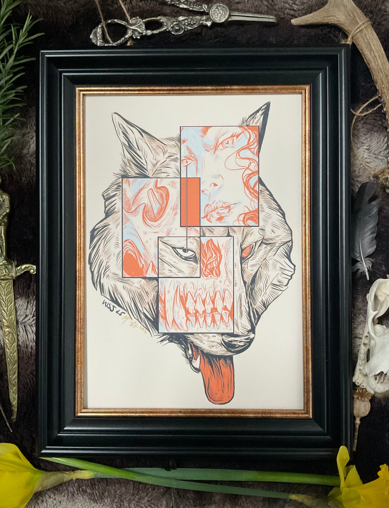 A4 Wolf Aligned signed print