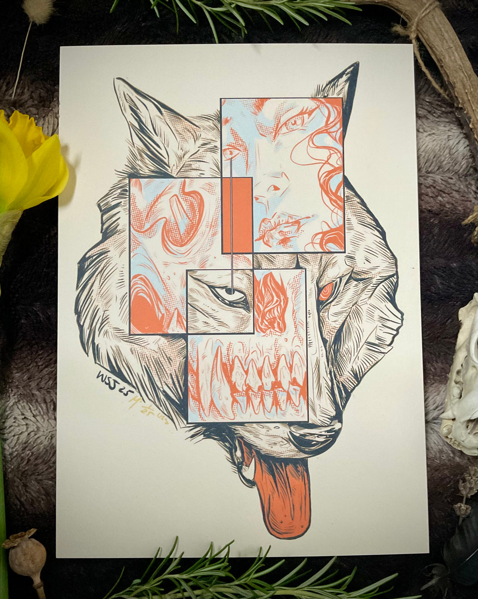Hand screen printed 'WOLVES' A2 print