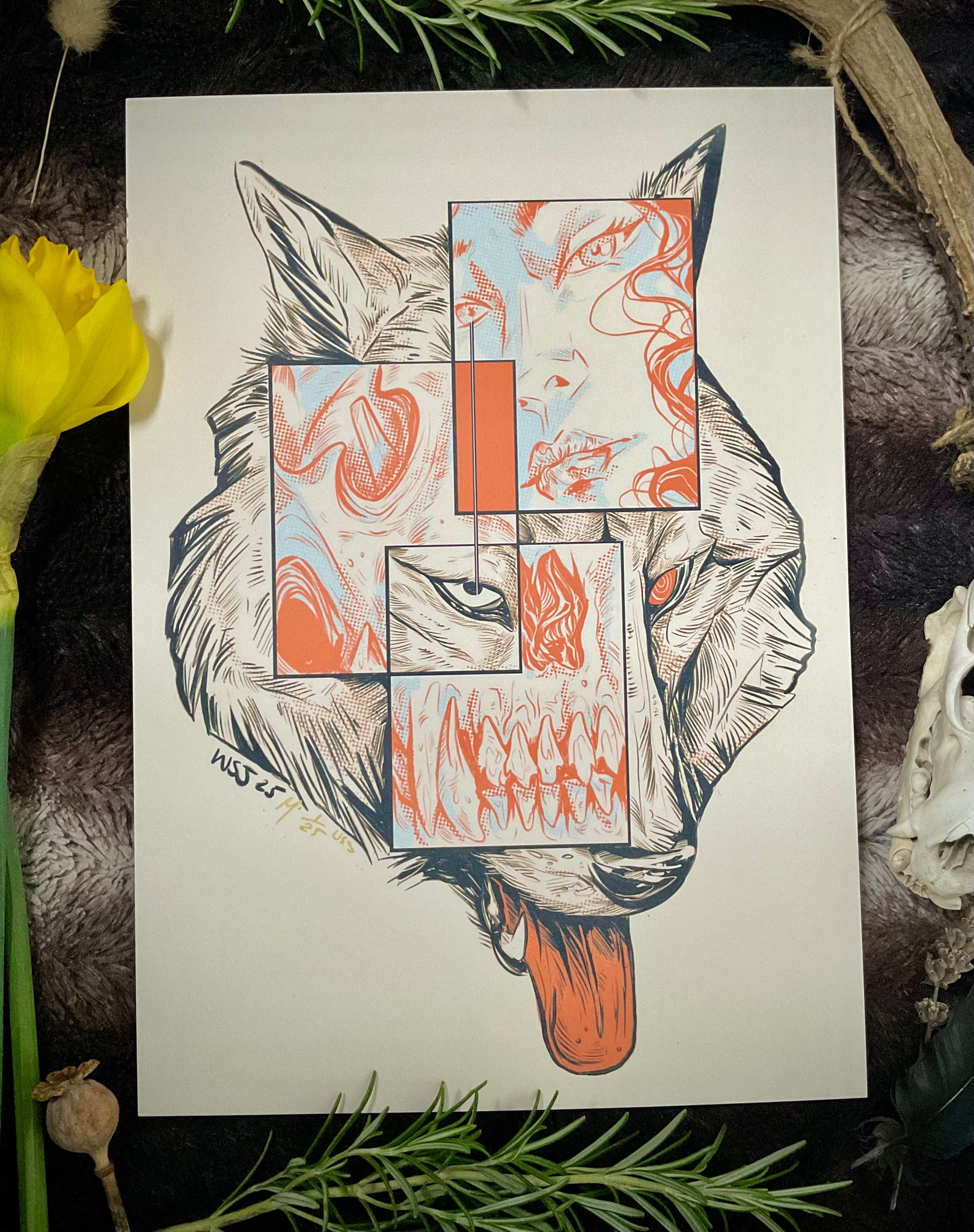 A4 Wolf Aligned signed print